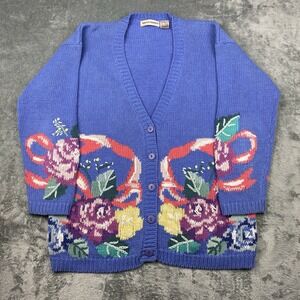 Vintage Lauren Hansen Sweater Womens Small Multicolor Spring Floral‎ Cardigan
